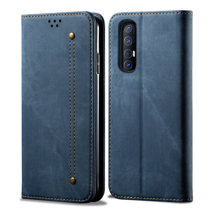 Estuche de cuero con tapa horizontal de estilo casual de textura de mezclilla con soporte y ranuras para tarjetas y billetera, For OPPO A8 / A31 (2020), For OPPO A91 / F15 / Reno 3, For OPPO Find X2, For OPPO Find X2 Pro, For OPPO Realme X50           ...