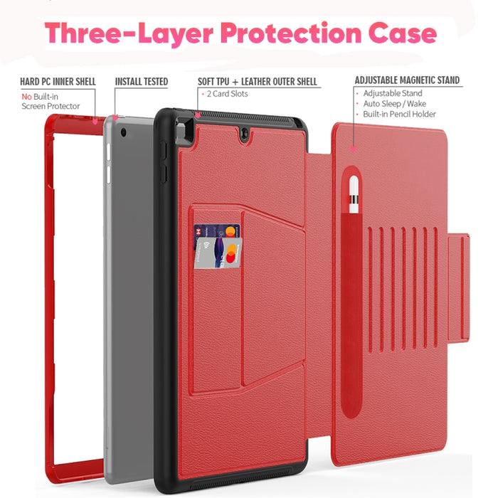 Estuche protector de cuero multifuncional para Tablet PC con soporte y ranuras para tarjetas y ranura para bolígrafo y función de activación/reposo