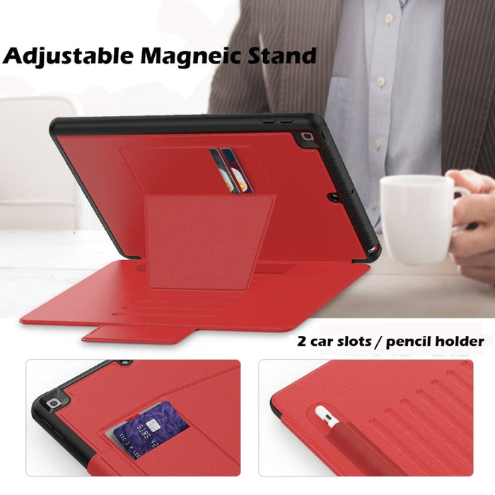 Estuche protector de cuero multifuncional para Tablet PC con soporte y ranuras para tarjetas y ranura para bolígrafo y función de activación/reposo