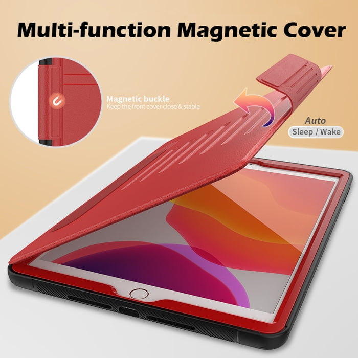 Estuche protector de cuero multifuncional para Tablet PC con soporte y ranuras para tarjetas y ranura para bolígrafo y función de activación/reposo