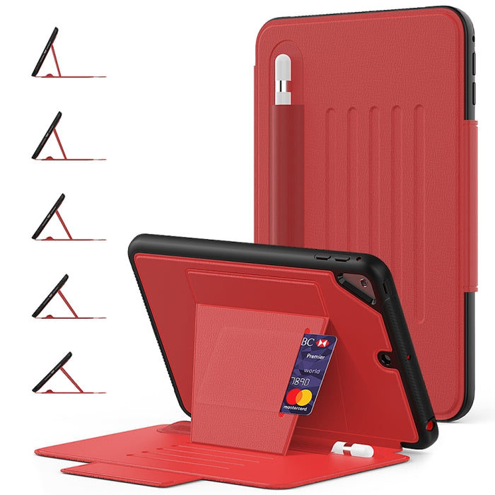 Estuche protector de cuero multifuncional para Tablet PC con soporte y ranuras para tarjetas y ranura para bolígrafo y función de activación/reposo