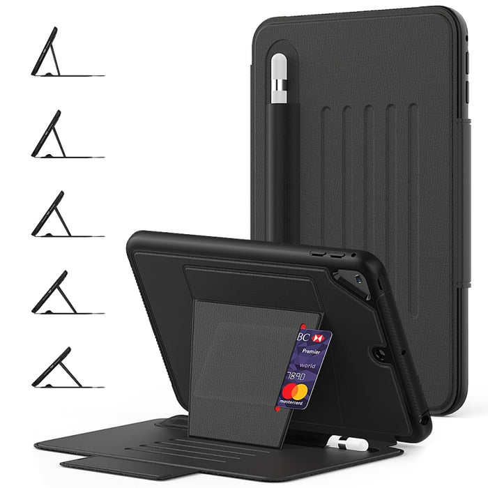 Estuche protector de cuero multifuncional para Tablet PC con soporte y ranuras para tarjetas y ranura para bolígrafo y función de activación/reposo