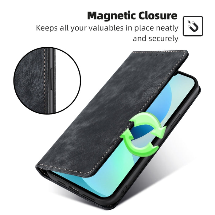 Estuche para teléfono de cuero magnético con cepillo antirrobo RFID, For vivo Y35 4G / Y22 / Y22s, For Xiaomi Redmi A1, For Nokia G400, For Sharp Aquos Sense7