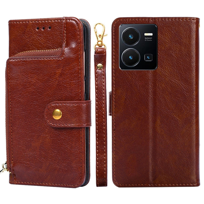 Funda de cuero con cremallera para teléfono, For vivo Y35 4G / Y22 / Y22s, For Xiaomi Redmi A1, For Sharp Aquos Sense7