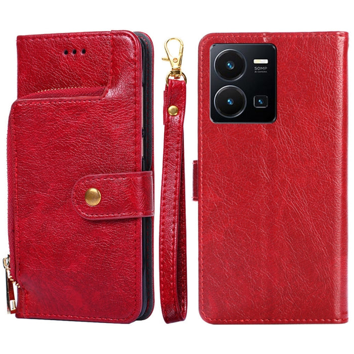 Funda de cuero con cremallera para teléfono, For vivo Y35 4G / Y22 / Y22s, For Xiaomi Redmi A1, For Sharp Aquos Sense7