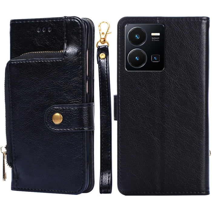Funda de cuero con cremallera para teléfono, For vivo Y35 4G / Y22 / Y22s, For Xiaomi Redmi A1, For Sharp Aquos Sense7