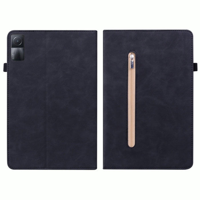 Estuche para tableta de cuero con cremallera de color sólido con sensación de piel, For Xiaomi Pad 5 Pro 12.4, For Xiaomi Redmi Pad 10.61