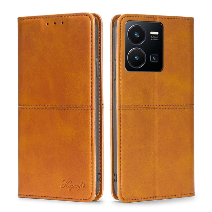 Estuche para teléfono de cuero magnético con textura de vaca, For vivo Y35 4G / Y22 / Y22s, For Xiaomi Redmi A1, For Sharp Aquos Sense7