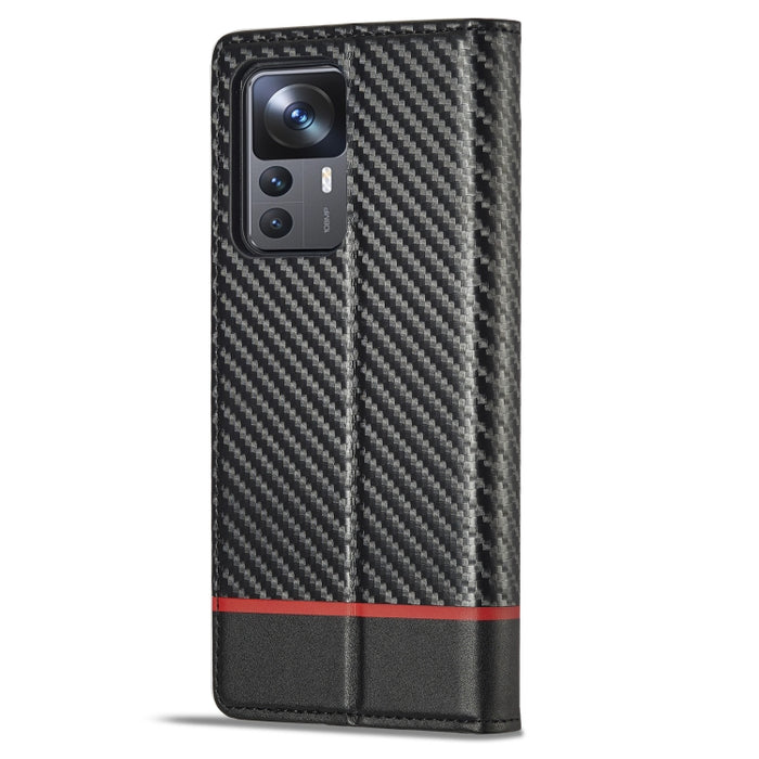 LC.IMEEKE Funda de cuero con tapa de textura de fibra de carbono para teléfono, For Xiaomi 12T/12T Pro/Redmi K50 Ultra, For Xiaomi Redmi K50 Ultra