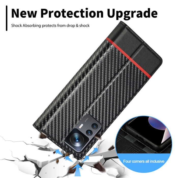 LC.IMEEKE Funda de cuero con tapa de textura de fibra de carbono para teléfono, For Xiaomi 12T/12T Pro/Redmi K50 Ultra, For Xiaomi Redmi K50 Ultra