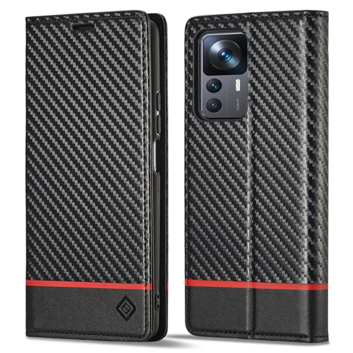 LC.IMEEKE Funda de cuero con tapa de textura de fibra de carbono para teléfono, For Xiaomi 12T/12T Pro/Redmi K50 Ultra, For Xiaomi Redmi K50 Ultra