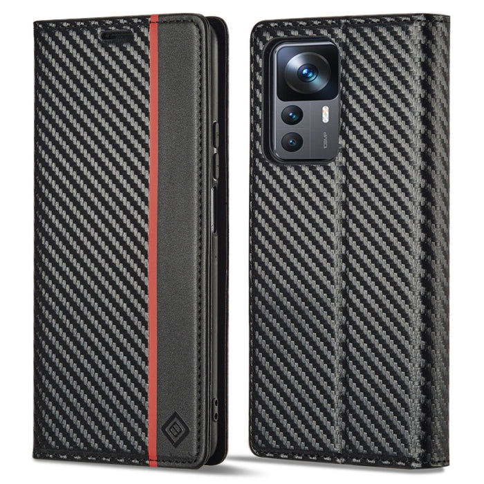 LC.IMEEKE Funda de cuero con tapa de textura de fibra de carbono para teléfono, For Xiaomi 12T/12T Pro/Redmi K50 Ultra, For Xiaomi Redmi K50 Ultra