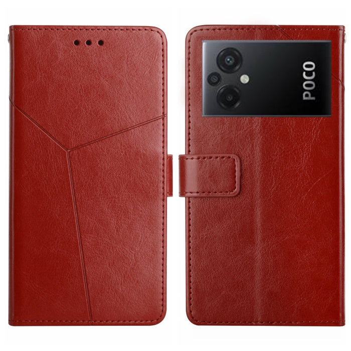 HT01 Estuche para teléfono de cuero con tapa y patrón en forma de Y, For Xiaomi Poco M5 4G/5G/M4 5G, For Xiaomi Poco M5s, For Xiaomi Redmi A1, For Xiaomi Redmi K50 Ultra/12T/12T Pro
