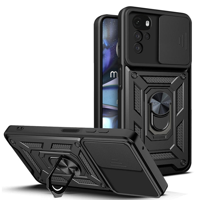 Diseño de cubierta de cámara deslizante Funda de teléfono TPU + PC, For Xiaomi 12T, For Xiaomi Redmi A1 4G, For Motorola Moto G22, For OPPO Reno8 5G