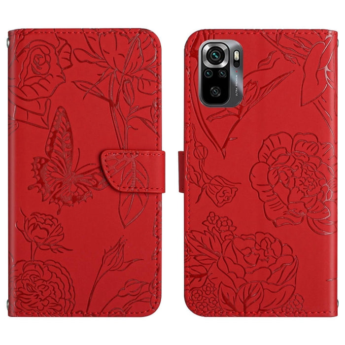 HT03 Skin Feel Butterfly Estuche de cuero con tapa en relieve para teléfono, For Xiaomi Poco M5 4G/5G/M4 5G, For Xiaomi Poco M5s, For Xiaomi Redmi A1, For Xiaomi Redmi K50 Ultra/12T/12T Pro