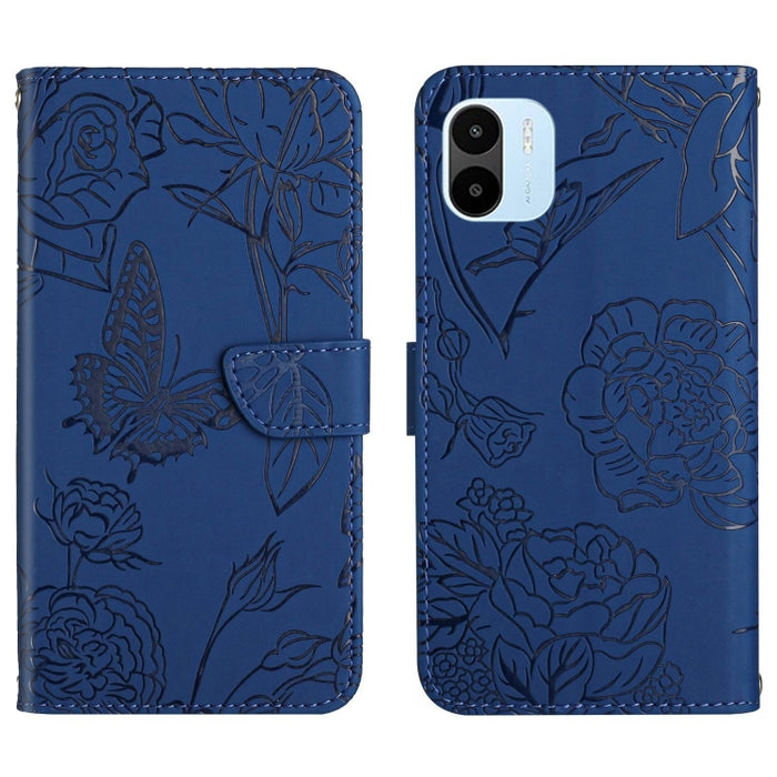 HT03 Skin Feel Butterfly Estuche de cuero con tapa en relieve para teléfono, For Xiaomi Poco M5 4G/5G/M4 5G, For Xiaomi Poco M5s, For Xiaomi Redmi A1, For Xiaomi Redmi K50 Ultra/12T/12T Pro