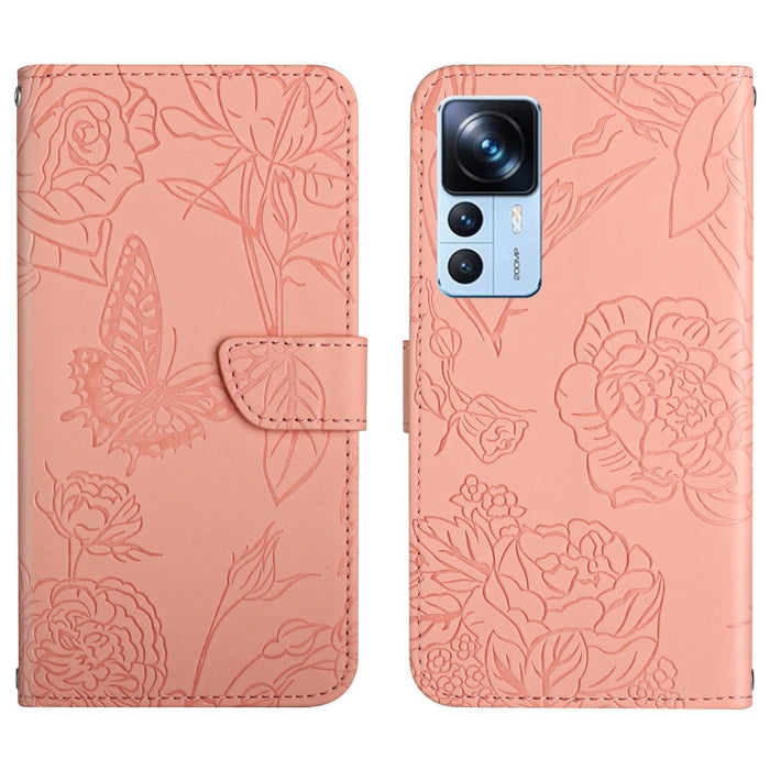 HT03 Skin Feel Butterfly Estuche de cuero con tapa en relieve para teléfono, For Xiaomi Poco M5 4G/5G/M4 5G, For Xiaomi Poco M5s, For Xiaomi Redmi A1, For Xiaomi Redmi K50 Ultra/12T/12T Pro