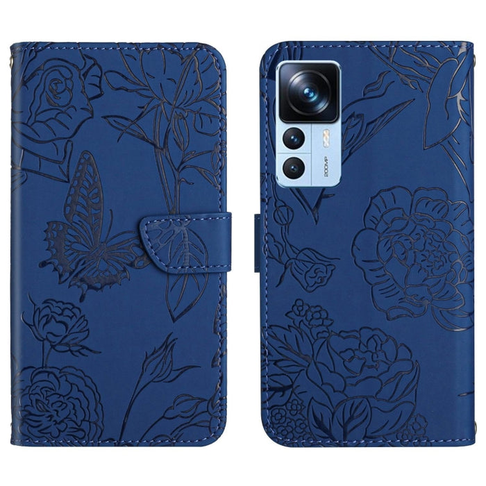HT03 Skin Feel Butterfly Estuche de cuero con tapa en relieve para teléfono, For Xiaomi Poco M5 4G/5G/M4 5G, For Xiaomi Poco M5s, For Xiaomi Redmi A1, For Xiaomi Redmi K50 Ultra/12T/12T Pro