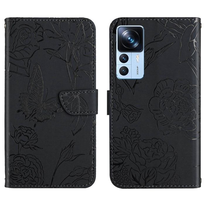 HT03 Skin Feel Butterfly Estuche de cuero con tapa en relieve para teléfono, For Xiaomi Poco M5 4G/5G/M4 5G, For Xiaomi Poco M5s, For Xiaomi Redmi A1, For Xiaomi Redmi K50 Ultra/12T/12T Pro