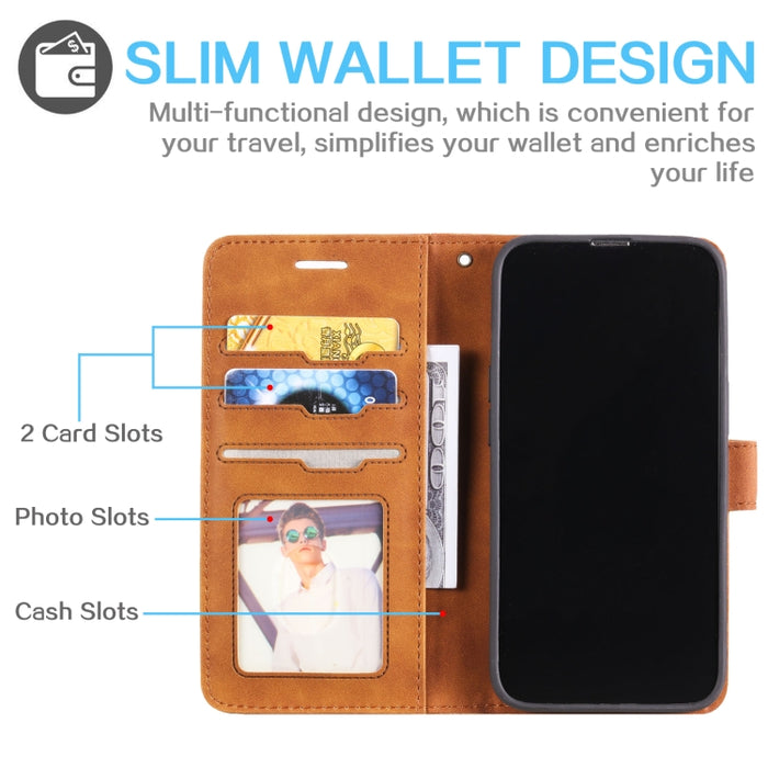 Estuche para teléfono de cuero con tapa horizontal y cepillo antirrobo Skin Feel