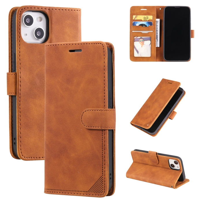 Estuche para teléfono de cuero con tapa horizontal y cepillo antirrobo Skin Feel