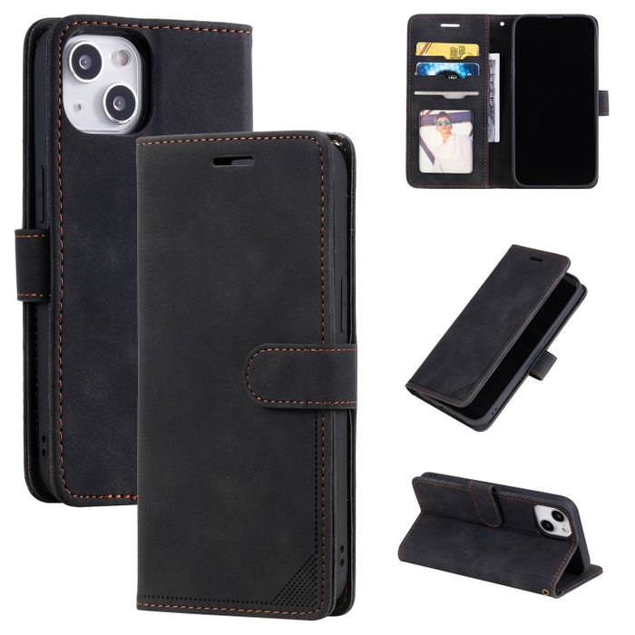 Estuche para teléfono de cuero con tapa horizontal y cepillo antirrobo Skin Feel