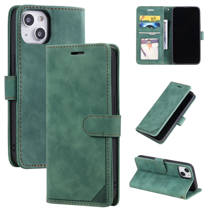 Estuche para teléfono de cuero con tapa horizontal y cepillo antirrobo Skin Feel