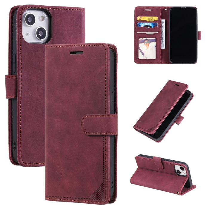 Estuche para teléfono de cuero con tapa horizontal y cepillo antirrobo Skin Feel