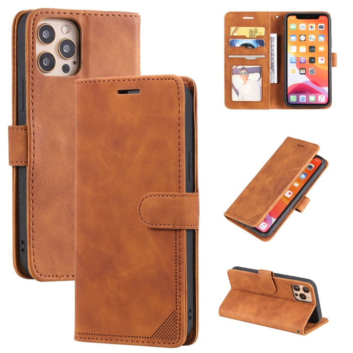 Estuche para teléfono de cuero con tapa horizontal y cepillo antirrobo Skin Feel