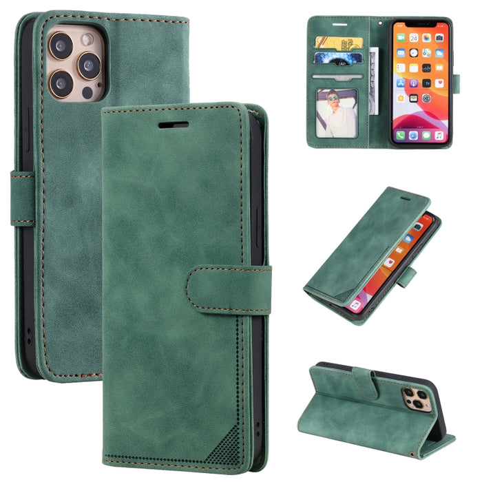 Estuche para teléfono de cuero con tapa horizontal y cepillo antirrobo Skin Feel