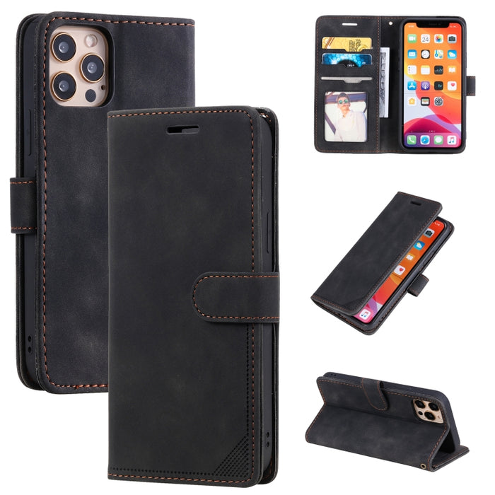 Estuche para teléfono de cuero con tapa horizontal y cepillo antirrobo Skin Feel