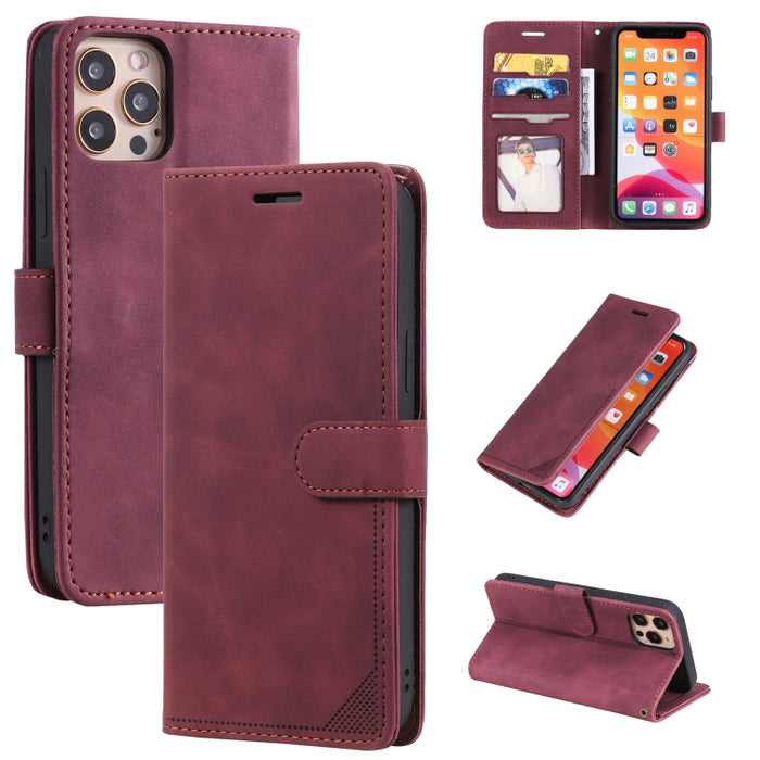 Estuche para teléfono de cuero con tapa horizontal y cepillo antirrobo Skin Feel