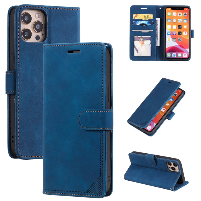 Estuche para teléfono de cuero con tapa horizontal y cepillo antirrobo Skin Feel