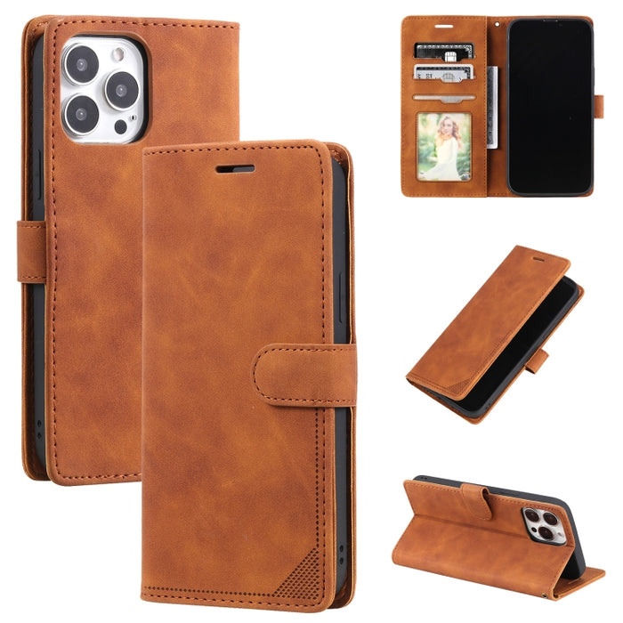 Estuche para teléfono de cuero con tapa horizontal y cepillo antirrobo Skin Feel