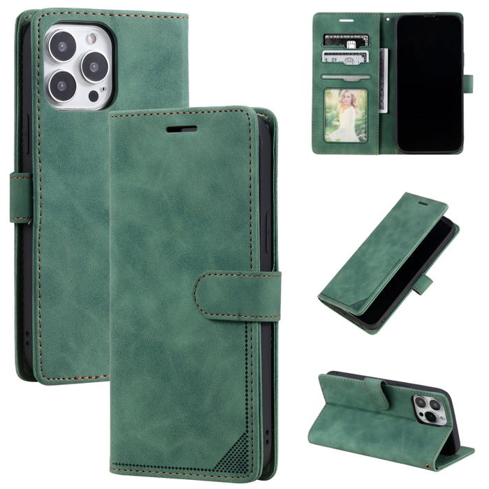 Estuche para teléfono de cuero con tapa horizontal y cepillo antirrobo Skin Feel