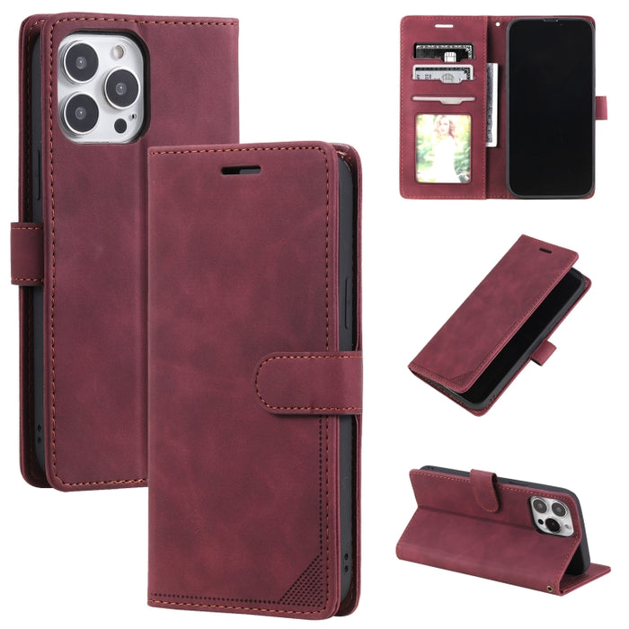 Estuche para teléfono de cuero con tapa horizontal y cepillo antirrobo Skin Feel