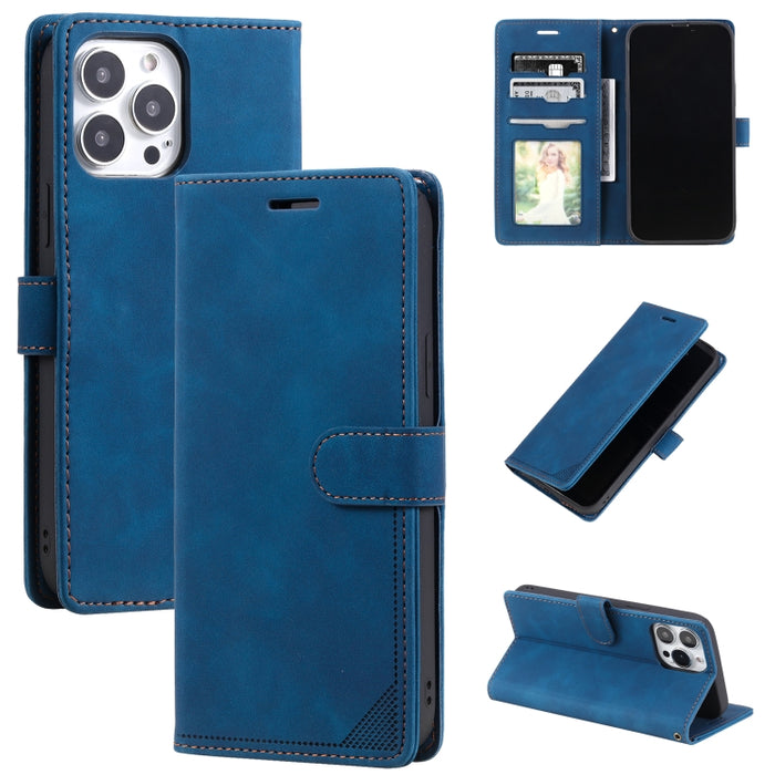 Estuche para teléfono de cuero con tapa horizontal y cepillo antirrobo Skin Feel