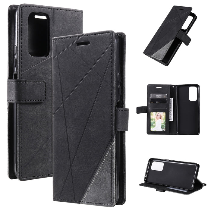 Estuche para teléfono de cuero con empalme de sensación de piel