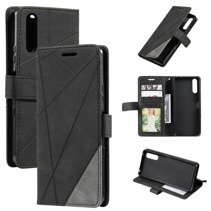 Estuche para teléfono de cuero con empalme de sensación de piel