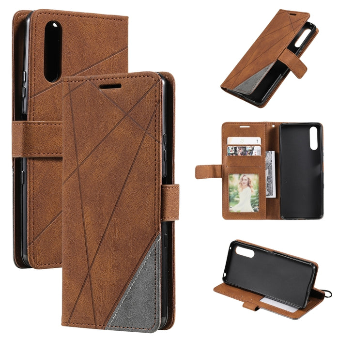 Estuche para teléfono de cuero con empalme de sensación de piel
