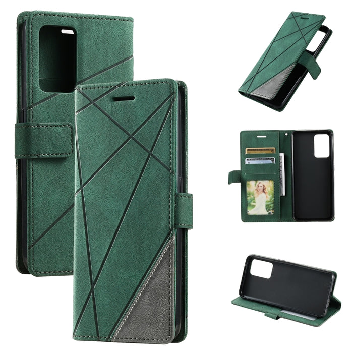 Estuche para teléfono de cuero con empalme de sensación de piel
