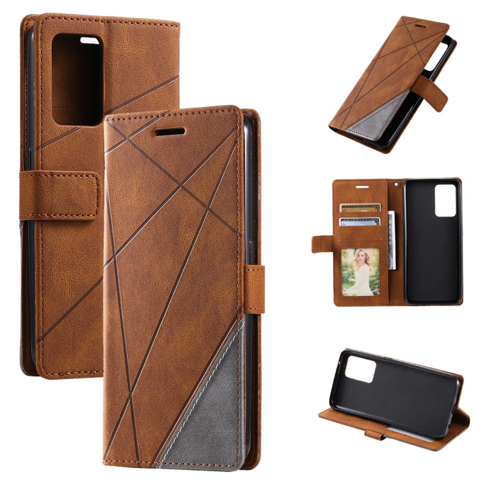 Estuche para teléfono de cuero con empalme de sensación de piel