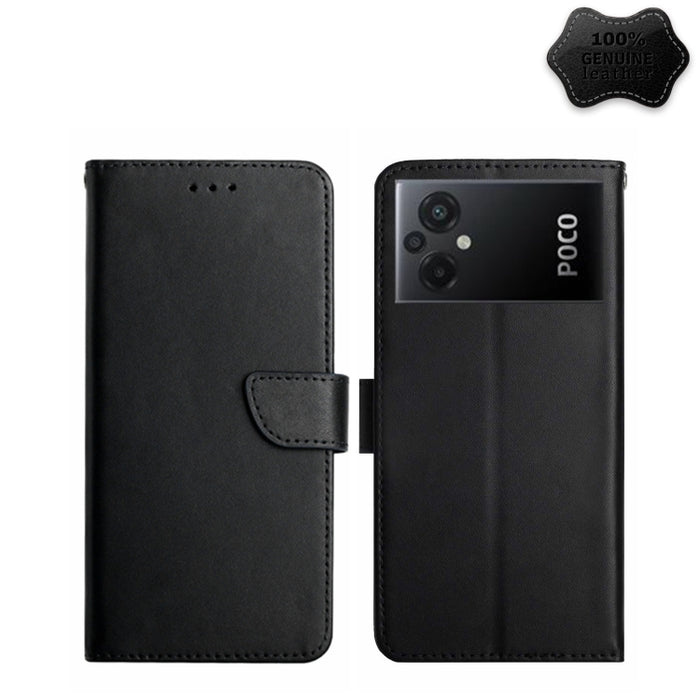 Estuche para teléfono con tapa a prueba de huellas dactilares de cuero genuino, For Xiaomi Poco M5 4G/5G/M4 5G, For Xiaomi Poco M5s, For Xiaomi Redmi A1, For Xiaomi Redmi K50 Ultra/12T/12T Pro