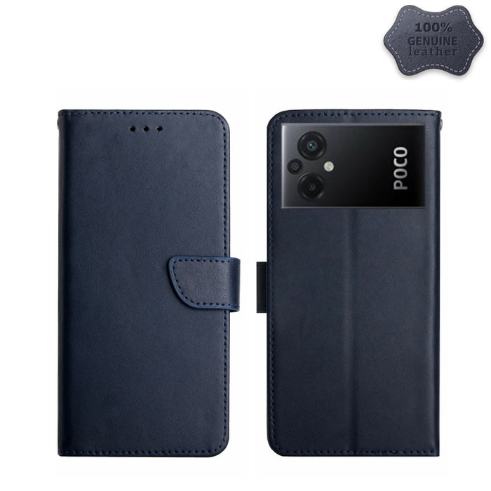 Estuche para teléfono con tapa a prueba de huellas dactilares de cuero genuino, For Xiaomi Poco M5 4G/5G/M4 5G, For Xiaomi Poco M5s, For Xiaomi Redmi A1, For Xiaomi Redmi K50 Ultra/12T/12T Pro