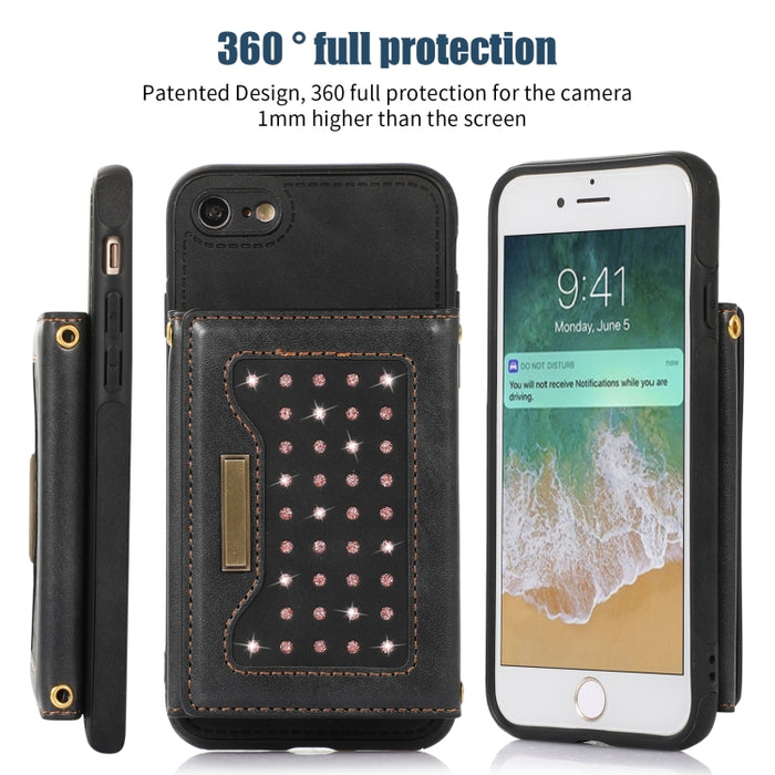 Estuche para teléfono de cuero RFID de tres pliegues con cordón