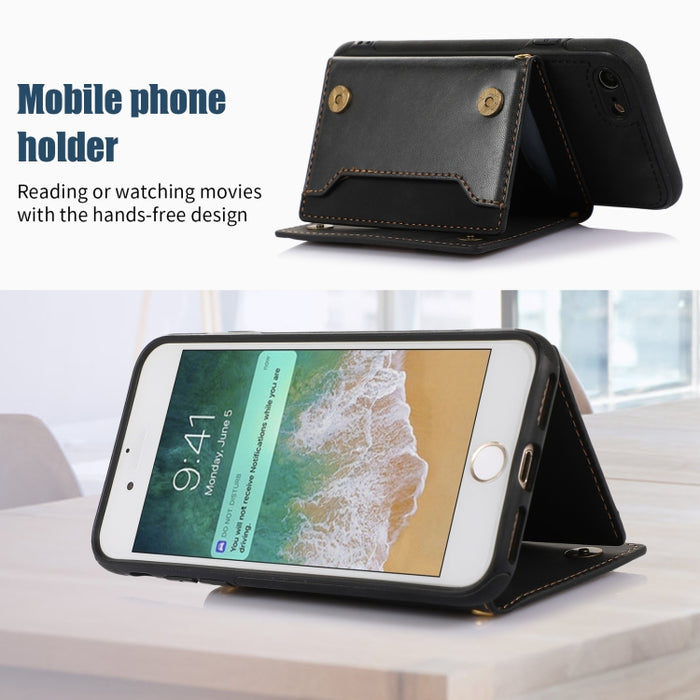 Estuche para teléfono de cuero RFID de tres pliegues con cordón