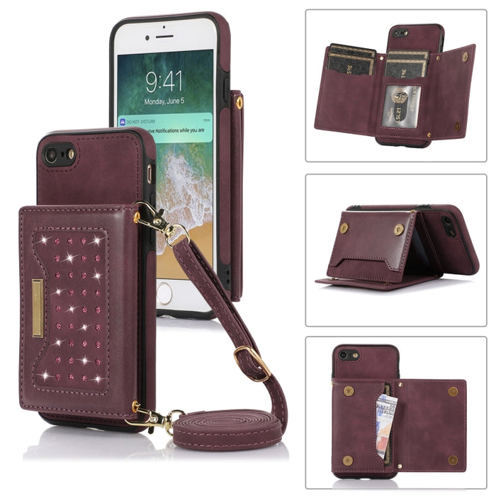 Estuche para teléfono de cuero RFID de tres pliegues con cordón