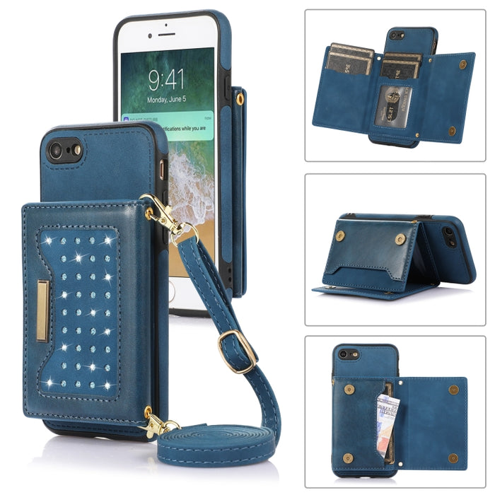 Estuche para teléfono de cuero RFID de tres pliegues con cordón