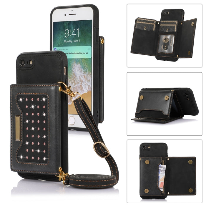 Estuche para teléfono de cuero RFID de tres pliegues con cordón