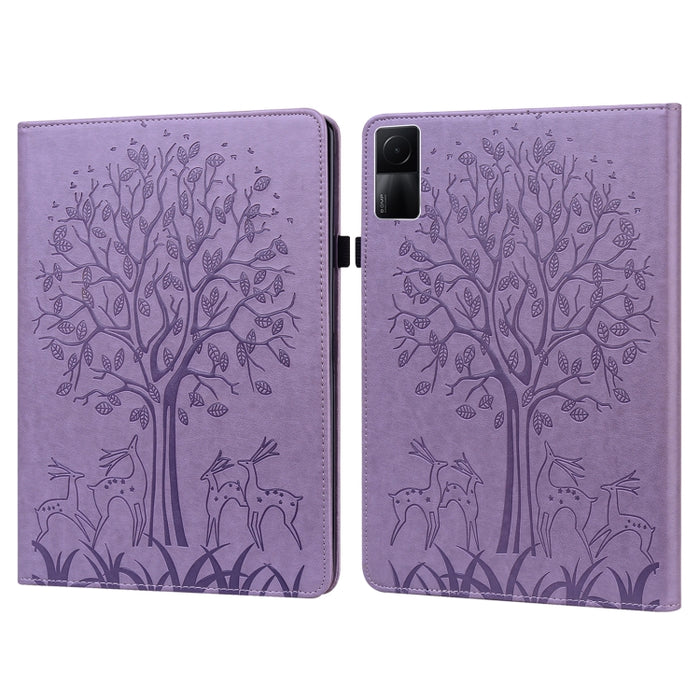 Estuche para tableta de cuero estampado prensado con estampado de árboles y ciervos, For Xiaomi Redmi Pad 10.61 2022
